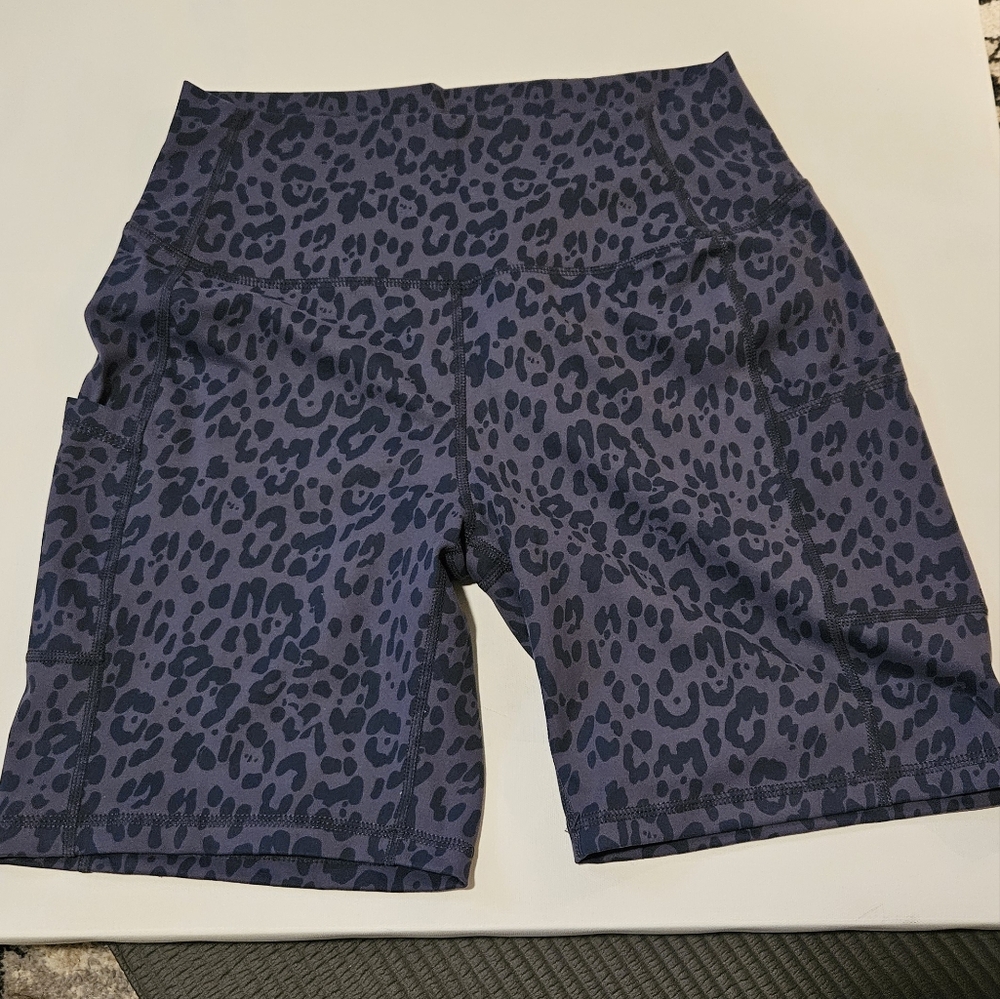 Navy Leopard Print Biker Shorts